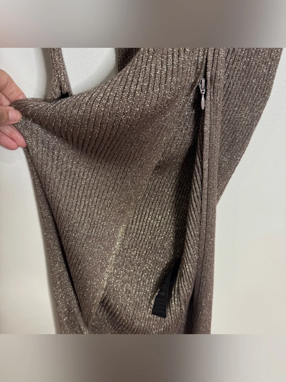 NWT Anthropologie Medium P Ribbed‎ Bronze Metallic Longline Duster Cardigan Zip